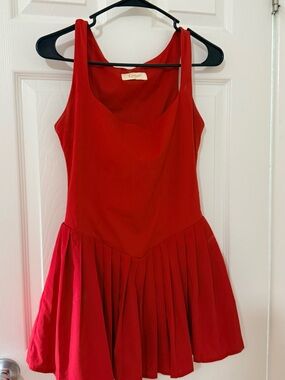 Claire Red Pleated Casual Skater Dress